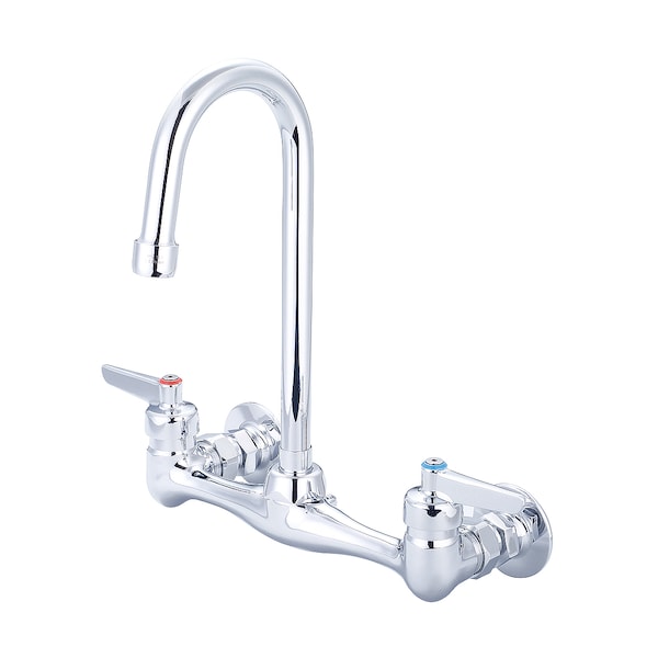 Two Handle Wallmount Kitchen Faucet, NPT, Wallmount, Polished Chrome, Overall Width: 12"